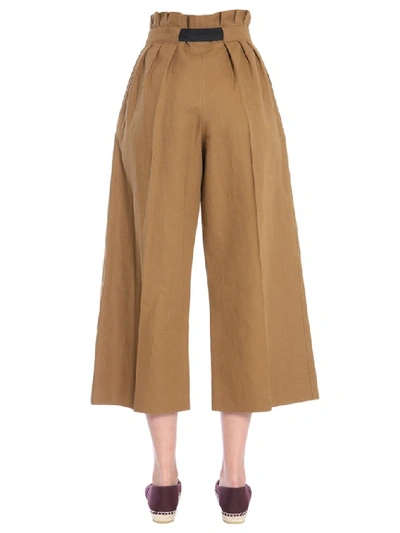 Shop Kenzo Wide Belted Cropped Pants In Brown