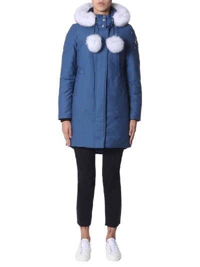 Shop Moose Knuckles Hooded Zipped Coat In Blue