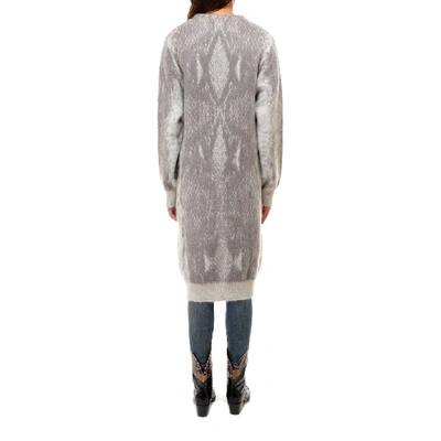 Shop Amiri Snakeskin Effect Knitted Cardigan In Grey