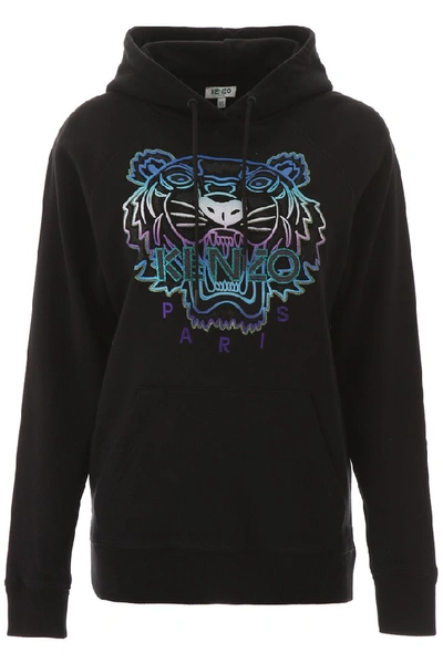 Shop Kenzo Tiger Logo Embroidered Hoodie In Black