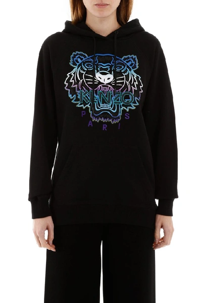 Shop Kenzo Tiger Logo Embroidered Hoodie In Black