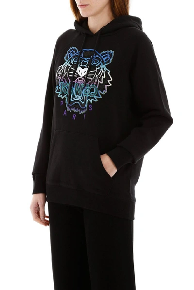 Shop Kenzo Tiger Logo Embroidered Hoodie In Black