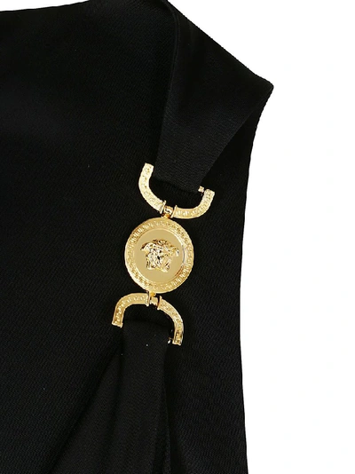 Shop Versace Medallion Trim Draped Dress In Black