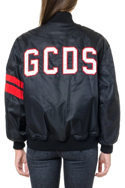 Shop Gcds Logo Embroidered Bomber Jacket In Black