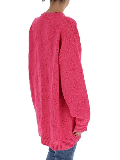 Shop Balenciaga Oversized Logo Patterned Jumper In Pink