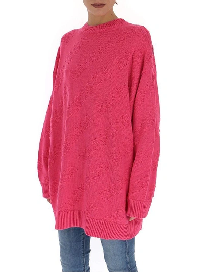 Shop Balenciaga Oversized Logo Patterned Jumper In Pink