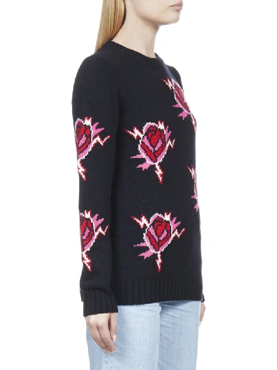 Shop Prada Rose Intarsia Sweater In Black
