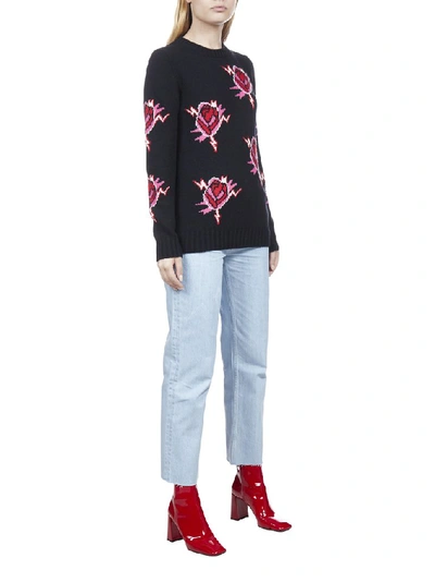Shop Prada Rose Intarsia Sweater In Black