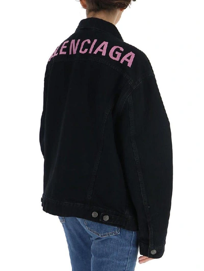 Shop Balenciaga Logo Denim Jacket In Blue