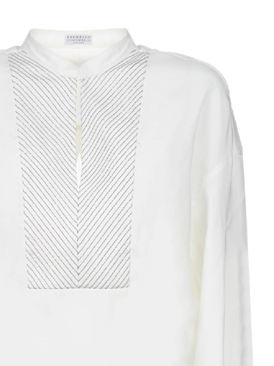 Shop Brunello Cucinelli Embellished Bib Shirt In White