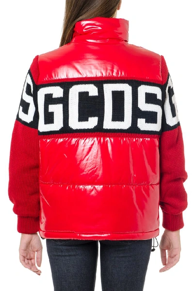 Shop Gcds Logo Panelled Down Jacket In Red