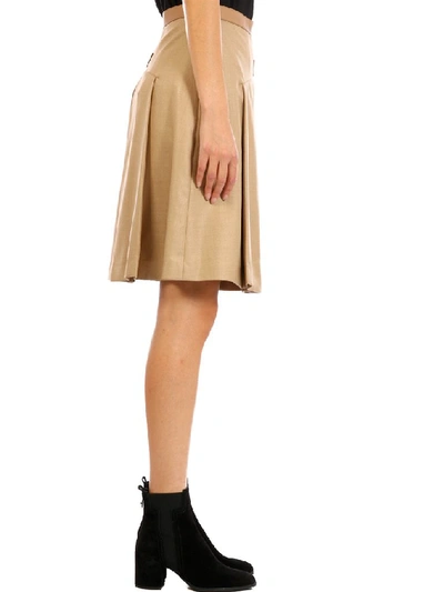 Shop Burberry Pleated Flare Skirt In Beige