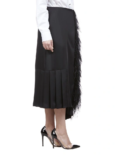 Shop Prada Feather Detail Midi Skirt In Black