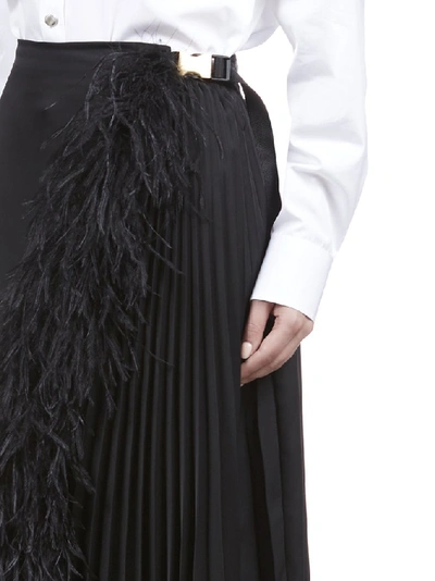 Shop Prada Feather Detail Midi Skirt In Black