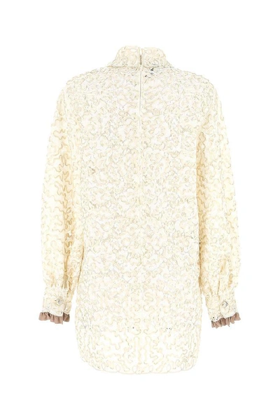 Shop Gucci Lace Embellished Mini Shirt Dress In Bianco