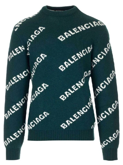 Shop Balenciaga All Over Logo Pullover In Green