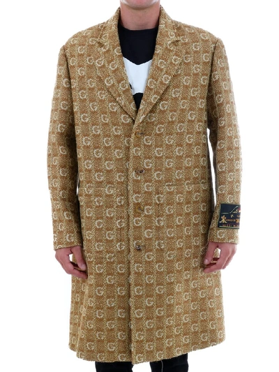 Gucci Textured G Wool Coat With Label In Neutrals