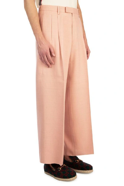 Shop Gucci High Waisted Wide Leg Trousers In Pink