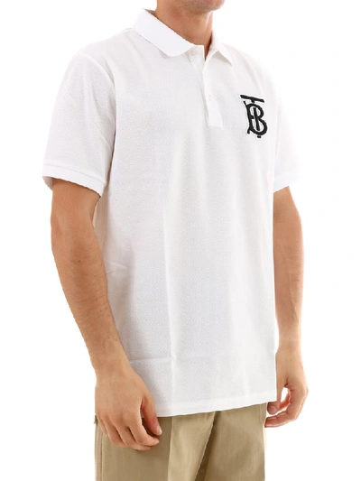 Shop Burberry Tb Logo Polo Shirt In White