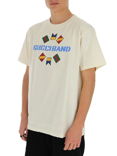 Shop Gucci Band Logo Printed T In Beige