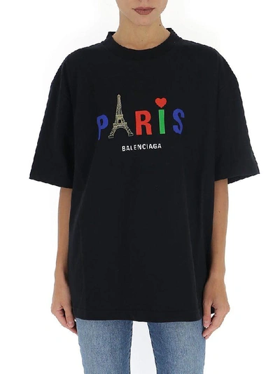 Shop Balenciaga Paris Logo Printed T In Black