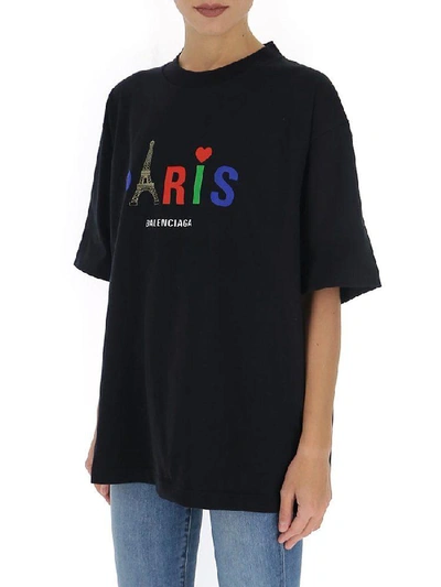 Shop Balenciaga Paris Logo Printed T In Black