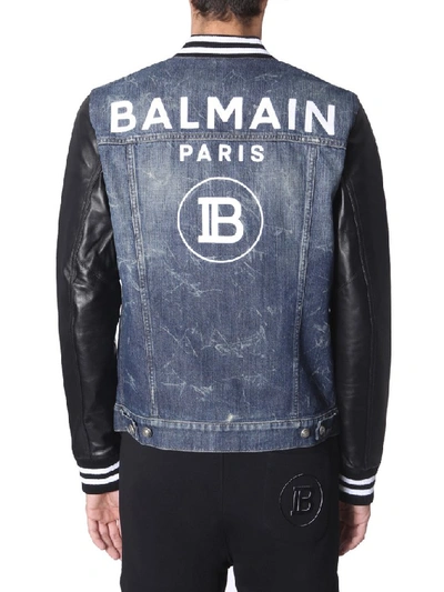 Shop Balmain Denim Bomber Jacket In Multi