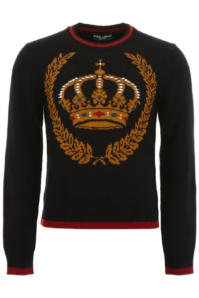 Shop Dolce & Gabbana Crown Motif Knitted Jumper In Black