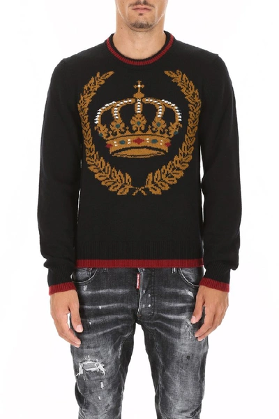 Shop Dolce & Gabbana Crown Motif Knitted Jumper In Black