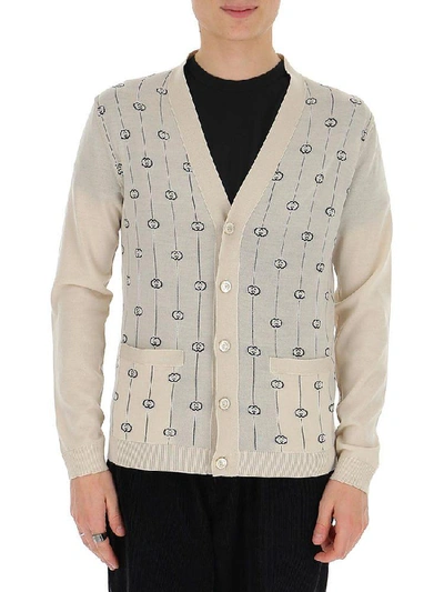 Shop Gucci Gg Stripe Embroidered Cardigan In Milk/ink