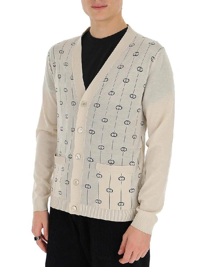 Shop Gucci Gg Stripe Embroidered Cardigan In Milk/ink