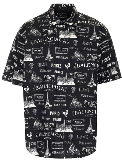 Shop Balenciaga Logo Printed Short Sleeved Shirt In Black