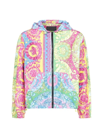 Shop Versace Baroque Print Hooded Jacket In Multi