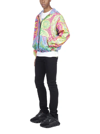 Shop Versace Baroque Print Hooded Jacket In Multi