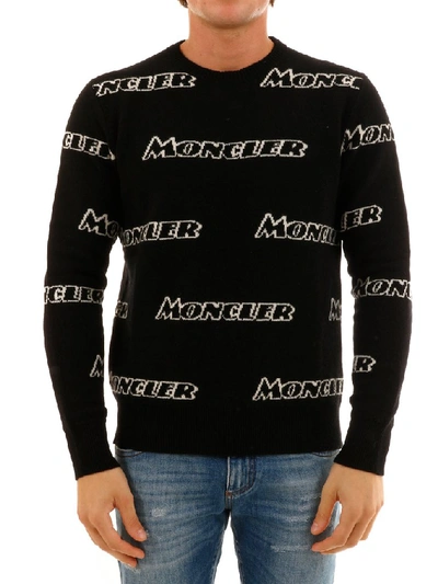 Shop Moncler Logo Print Crewneck Sweatshirt In Black