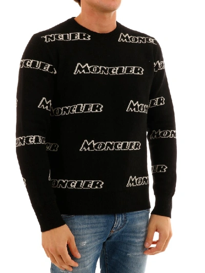 Shop Moncler Logo Print Crewneck Sweatshirt In Black