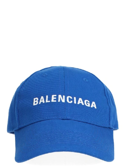 Shop Balenciaga Logo Embroidered Cap In Blue