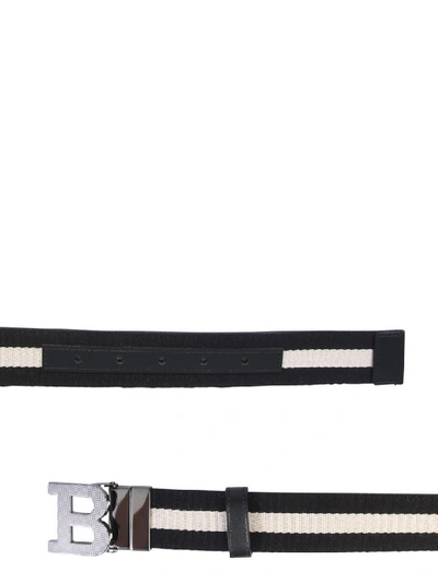 Shop Bally Logo Buckle Webbed Belt In Black