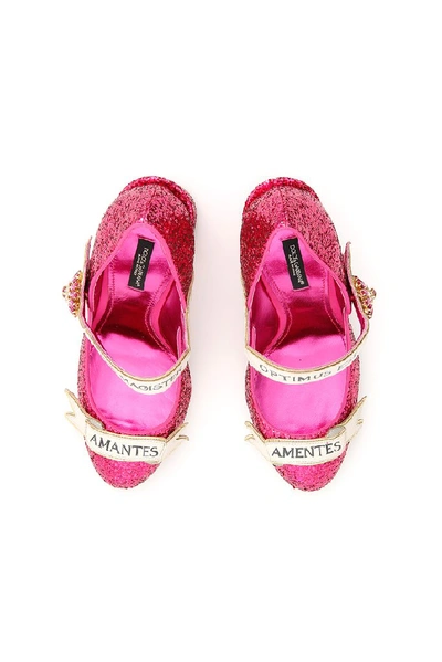 Shop Dolce & Gabbana Slogan Glitter Mary Janes In Pink