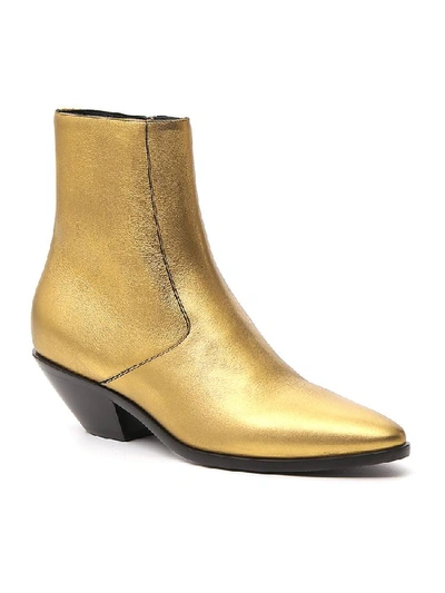Shop Saint Laurent Metallic Ankle Boots In Gold