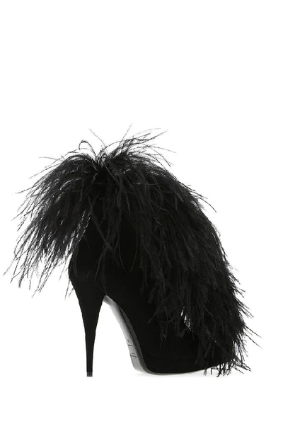 Shop Saint Laurent Stiletto Feather Detail Boots In Black
