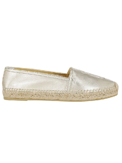 Shop Saint Laurent Metallic Embossed Logo Espadrilles In Gold