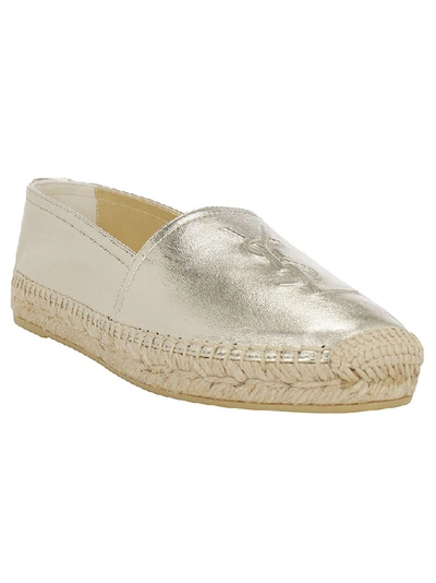 Shop Saint Laurent Metallic Embossed Logo Espadrilles In Gold