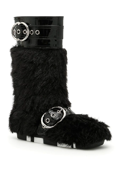 Shop Miu Miu Buckled Faux Fur Boots In Black