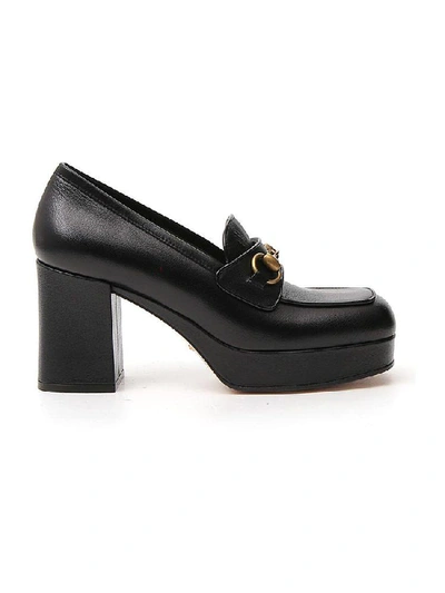 Shop Gucci Horsebit Block Heel Loafers In Black