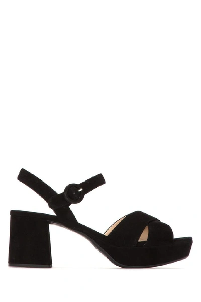 Shop Prada Strap Suede Platform Sandals In Black