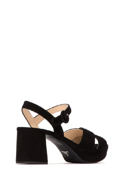 Shop Prada Strap Suede Platform Sandals In Black