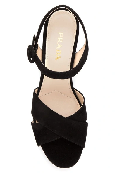 Shop Prada Strap Suede Platform Sandals In Black