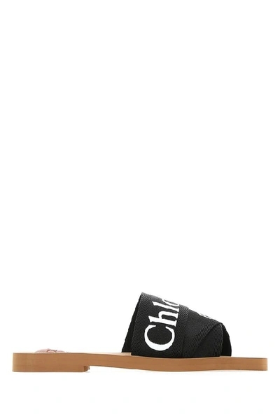 Shop Chloé Canvas Logo Sandals In Black