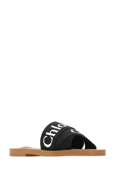 Shop Chloé Canvas Logo Sandals In Black